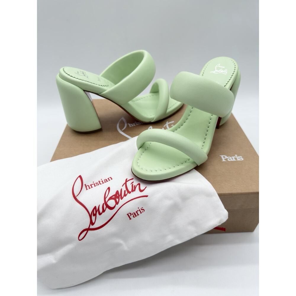 Christian Louboutin Inflama Sab 85 Leather Heels Sandals 38.5 Studio Green $945